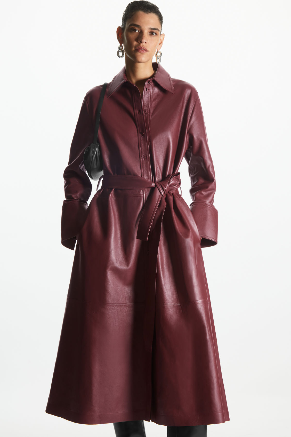 COS New Threads BELTED LEATHER MIDI SHIRT DRESS | Free Shipping & Free ...